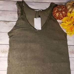 NEW Mango Casual Olive Top with Lace